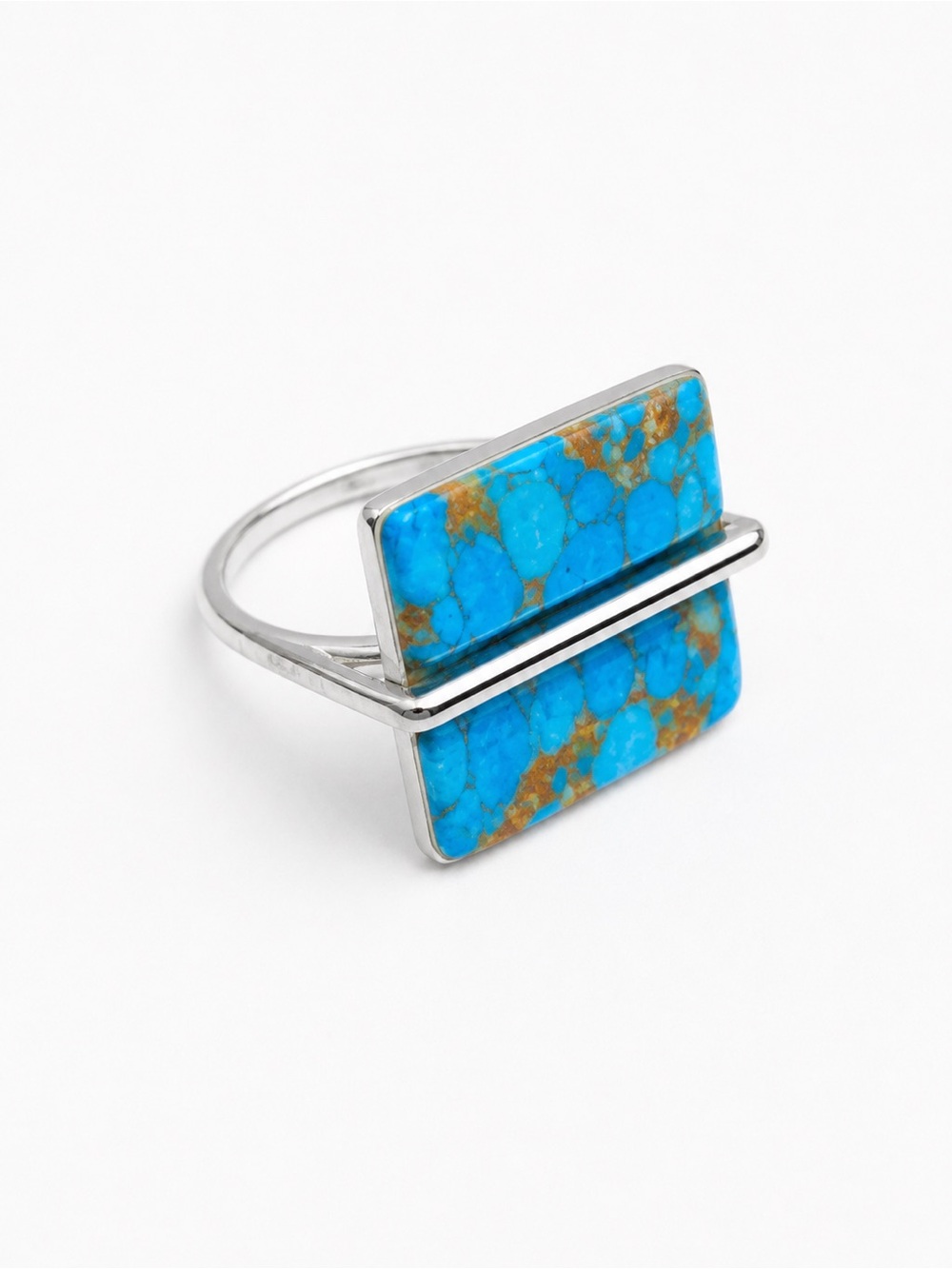 New. Turquoise Statement Ring Silver Tone‎ Geometric Cocktail Ring Size 7